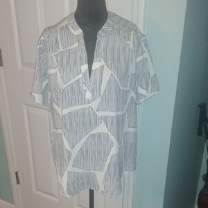 NWT MARY Square Stylish Navy and White Geometric Blouse